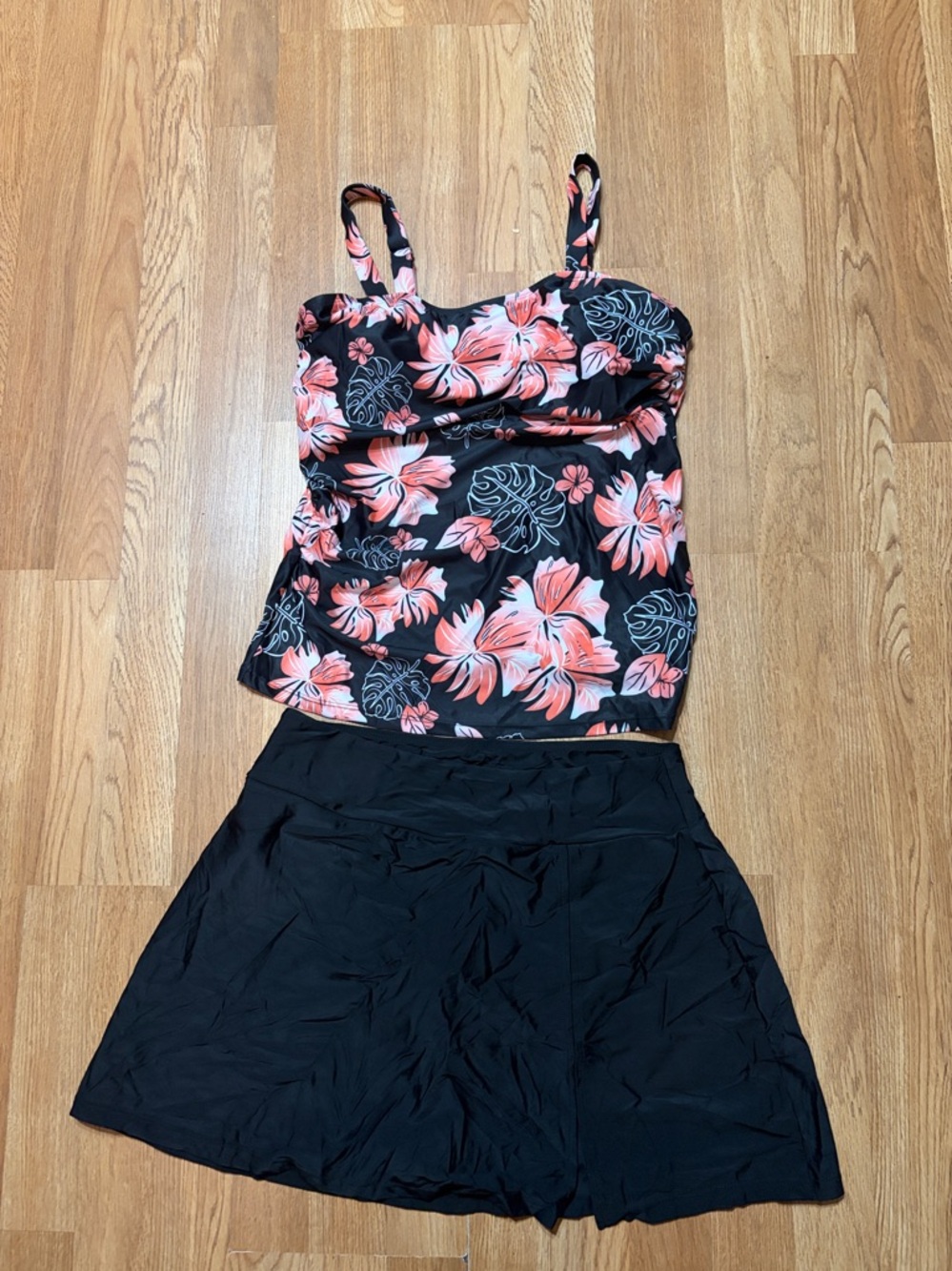 Tropical Tankini & Swim Skort Set - 2pc Floral Swimsuit with Built-in Shorts